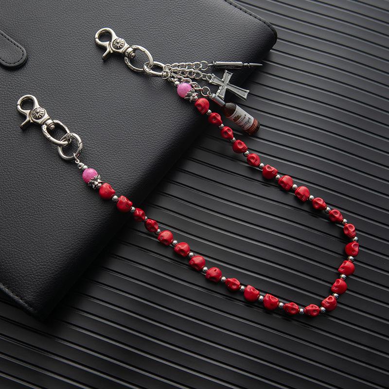 Vintage Red Skull Cross Trouser Chain Punk Street Jeans Accessories Men'S And Women'S Y2K Wine Bottle Tide Hip Hop Waist Chain