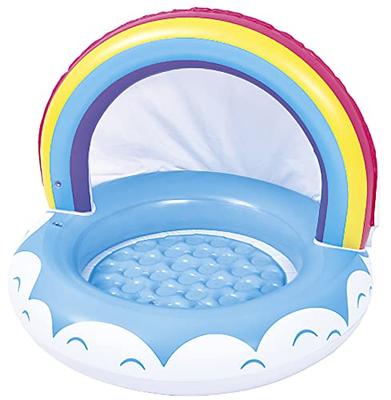 JILONG Rainbow Baby Pool, 99 X 99 X 19cm (inflated Size), Roof Height 64cm, Air Cushion Base, JL-688017 WH/RAINBOW, Small