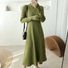 Elegant Warm Half Turtleneck Ladies A-line Sweater Dress Full Sleeve Slim Waist Women Knitted Mid-Calf Vestidos Autumn
