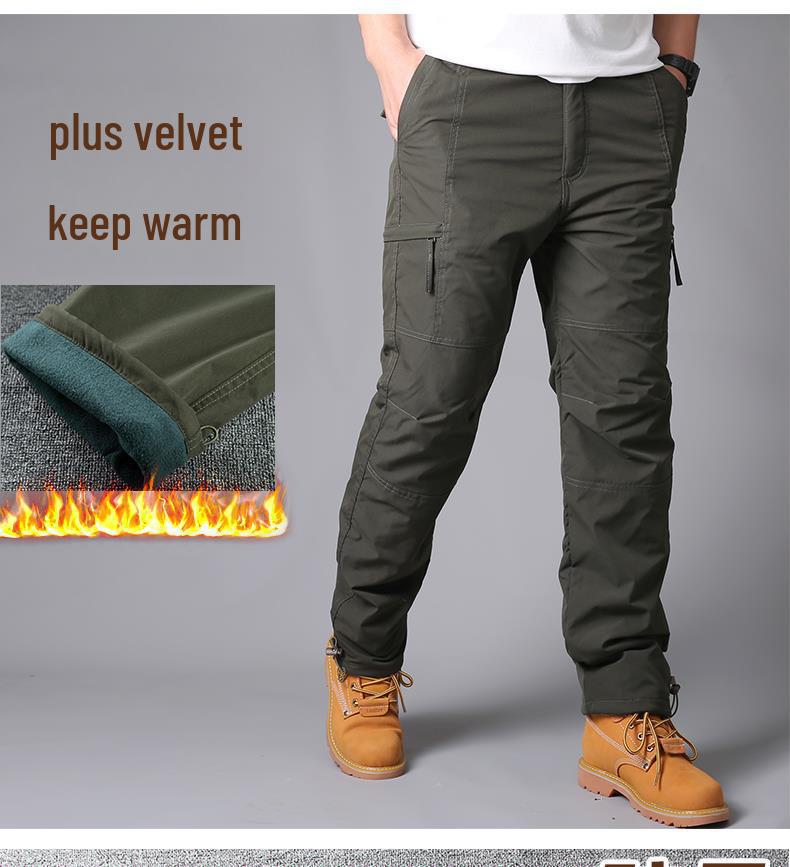 Men's Autumn/Winter Windproof Waterproof Soft Shell Trousers - Thick, Loose, and Velvet-Lined for Outdoor Casual Wear