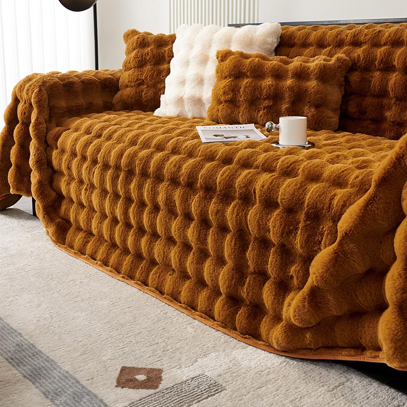 Rabbit Plush Sofa Towel New Winter Warm Thickened Sofa Cover Non-slip Living Room Dust Blanket