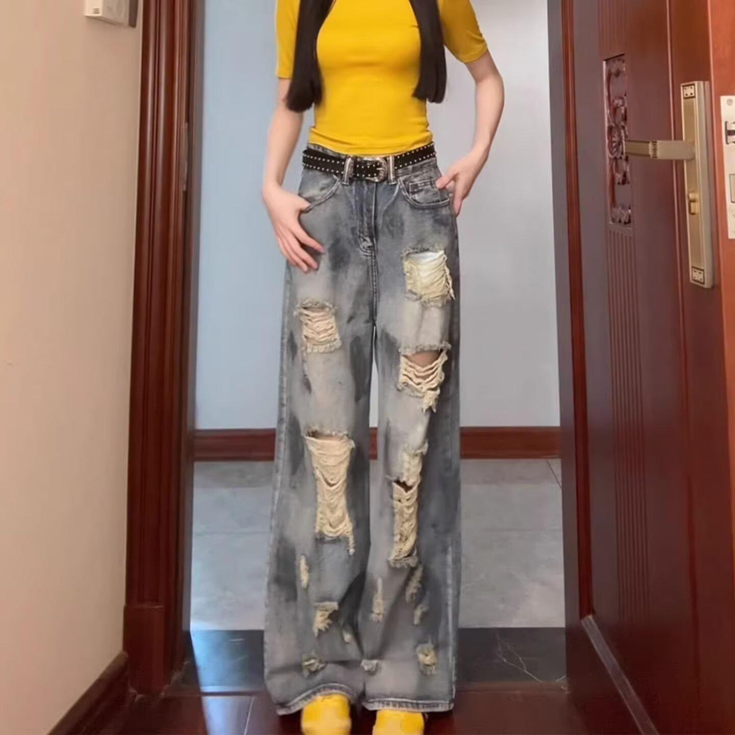 American Wasteland Tie-Dye Ripped Wide-Leg Jeans - Women s Summer 2025 Collection Small