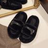 Women's Autumn and Winter New Fur Slippers Fashion Wear Belt Buckle Cotton Slippers