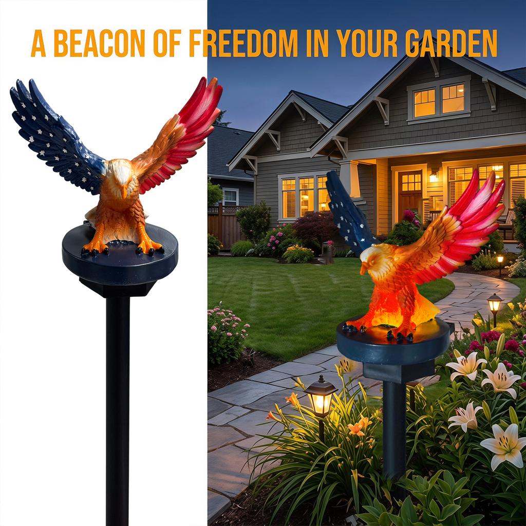 Solar Resin Eagle Lawn Lamp Outdoor LED Ground Light Patio Decorative Lamp Eagle Figurine Stake Lights Memorial Day Decor Gift