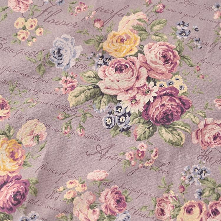Retro Rose Printed Cotton Linen Fabric for DIY Patchwork