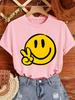 Womens Geometric Joyful Face Smile Print TShirt Casual Short Sleeve Crew Neck Top Comfort Summer Women Clothing