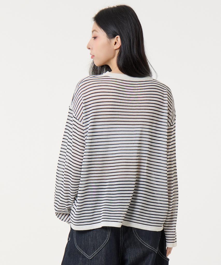 UNKNOWN PLANET Striped Long Sleeve Knit White