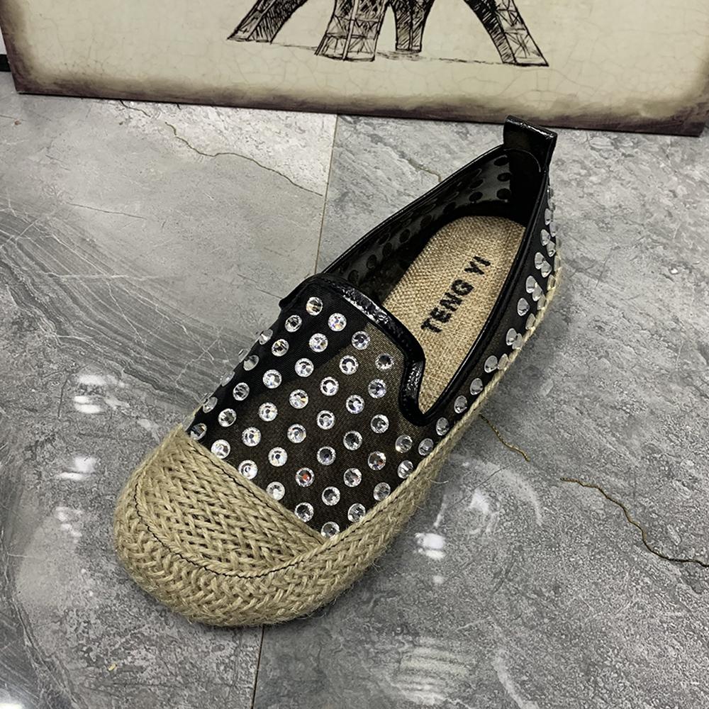 Fashion Women Flat Shoes Plus Size Rhinestone Gauze Women Loafers Designer Summer Women Shoes  Casual Sandals Women
