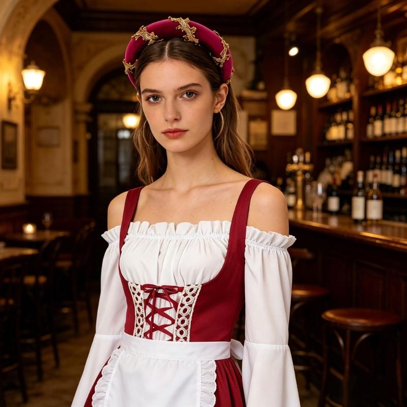 Cappello a cuffia imbottito in velluto rinascimentale con delicato bordo dorato per costumi medievali e rappresentazioni teatrali