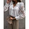 New Spring and Summer Women's Solid Color Lace Stitching Hollow Lapel Fashionable Shirt