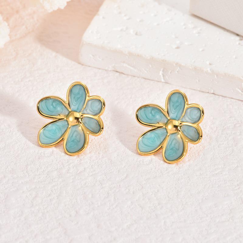 French Enamel Drip Oil Earrings: Stainless Steel, Irregular, Titanium Women's Luxury