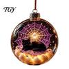 Spooky Pumpkin Ball Decor Halloween Clear Hanging Decoration, Glowing Sphere Ornament with Skeleton, Transparent Pumpkin, Spider Web, Black Cat Decor,