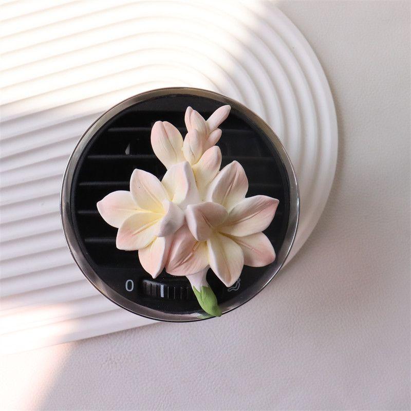Freesia Flower Car Air Freshener Jasmine Perfume Car Vent Decoration Gardenia High-End Aroma Diffuser Stone Pink