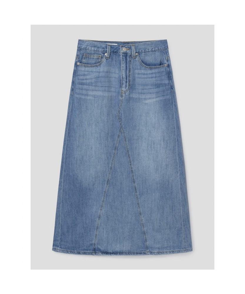 8SECONDS Linen Blended Denim Maxi Skirt Sky Blue