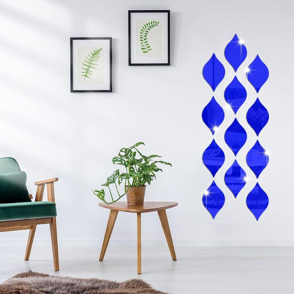 12Pcs/set Water Droplet Shaped Mirror Wall Stickers Self-adhesive Entrance Stickers  Bathroom