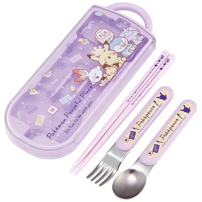 Conjunto Trio de Lancheira Palitos Colher Garfo Talheres Infantis Tratamento Antibacteriano Tipo Deslizante Fácil de Abrir Feito no Japão Pokemon Poke Piece 24