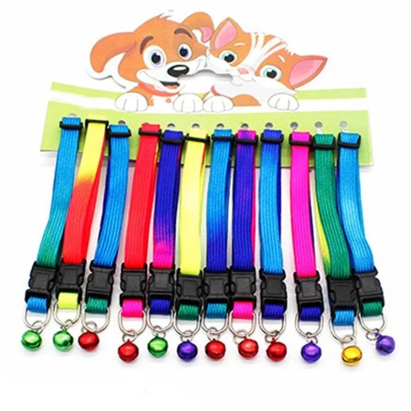 Random Candy Color Quick Release Collar Pet Dog and Cat Nylon with Bell Adjustable Leash Accessory 1 Pc