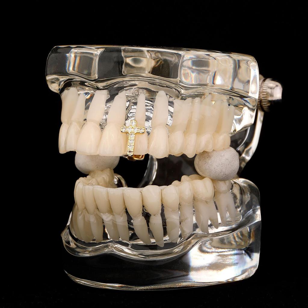 Zircon-Encrusted Copper Grillz: Halloween Bling Gold Tooth