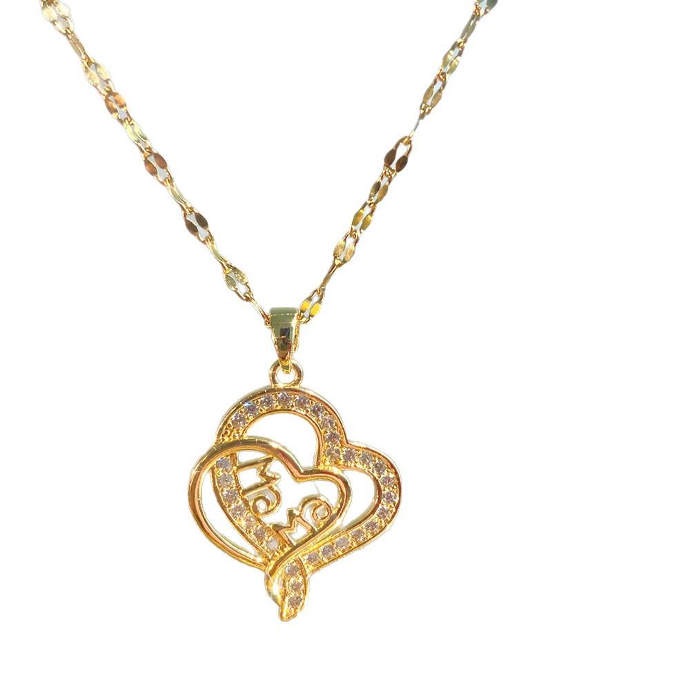 Heart Shape Mama Pendant Inlaid Zircon Titanium Steel Clavicle Necklace For Mother