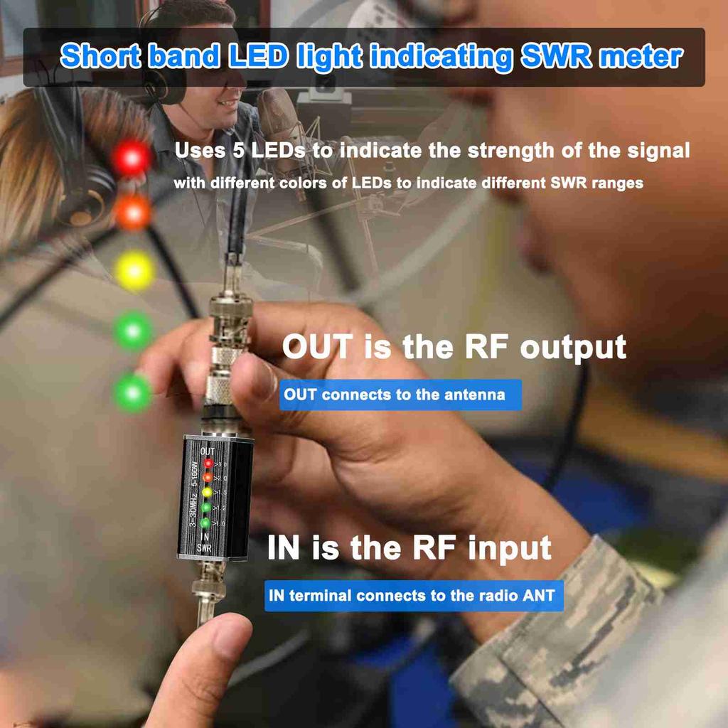 5 LED SWR Meter 3-30MHz Frequency Shortwave Standing Waves Indicator for Television Broadcasting