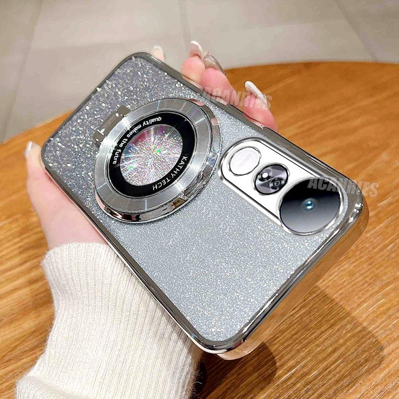 

Plating Ring Holder Gradient Glitter Silicone Case For Vivo V50 Lite 4g 5g V50lite Girl Shockproof Protect Soft TPU Stand Cover vivo V50 Lite 4G