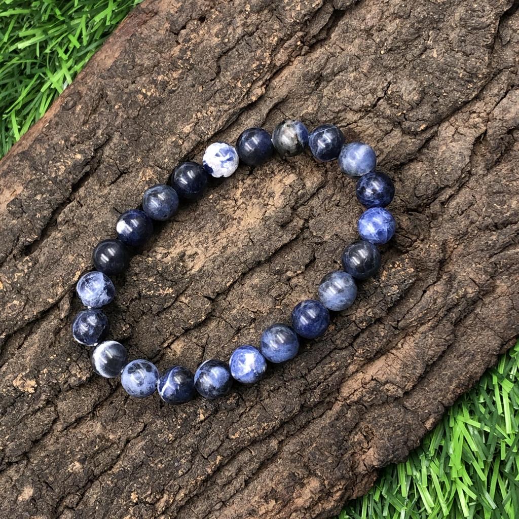 8mm Natural Sodalite Gemstone Handmade Round Beads Jewelry Designer Stretch Bracelet 7.5" For Husband/Wife RBB-25