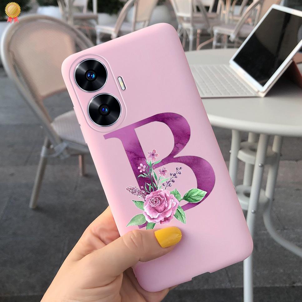 For Realme C55 C 55 6.72'' Case Delicate Cute Letters 3D Crown Flowers Matte Shockproof Soft TPU Silicone Phone Case Back Cover