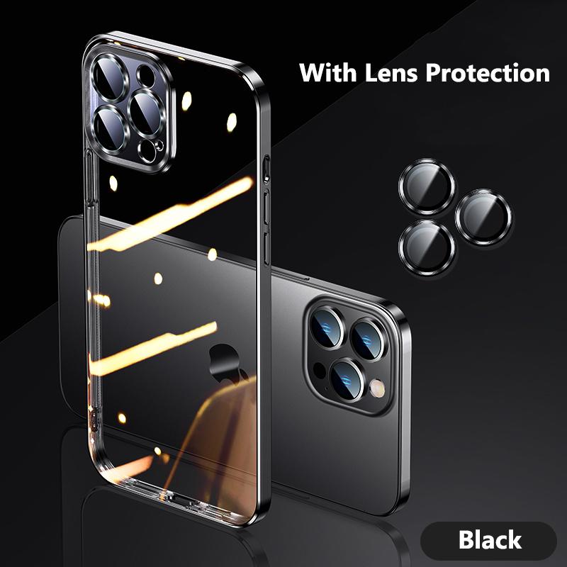 Plating Transparent Silicone Case For IPhone 15 14 Plus 13 11 12 15 Pro Max Mini XR X XS 7 8 SE Lens Shockproof Acrylic Cover