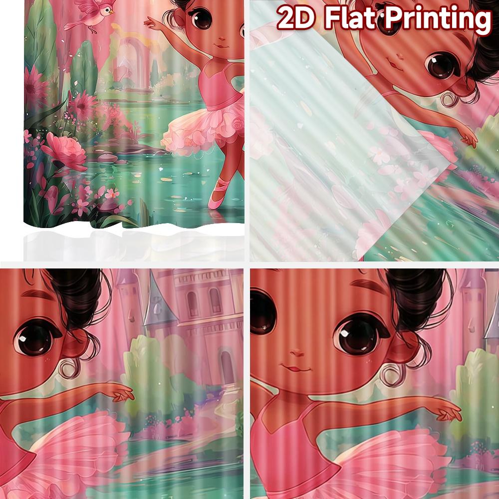 2D Flat Printing 2pcs Curtain Curtains Spring Fairy Ballet Digital Printed Polyester Drapes Holiday Decorations for Bedroom