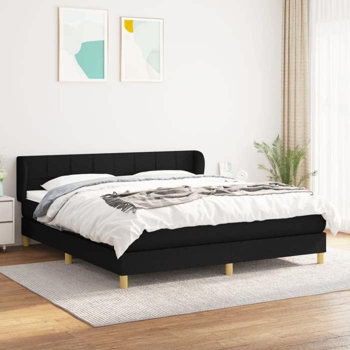 3126815 vidaXL Lit à sommier tapissier avec matelas Noir 160x200 cm Tissu