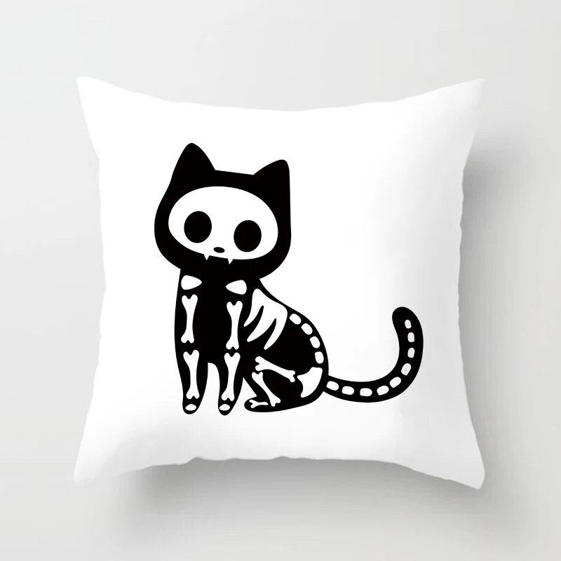 Skull Cat Black  Home Decor Cushion Cover Naughty  Sofa Car Decoration 45x45cm Pillowcase Square Polyester