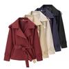 Bestseller Women's Solid Color Waist Belt Short Jacket Windbreaker Coat