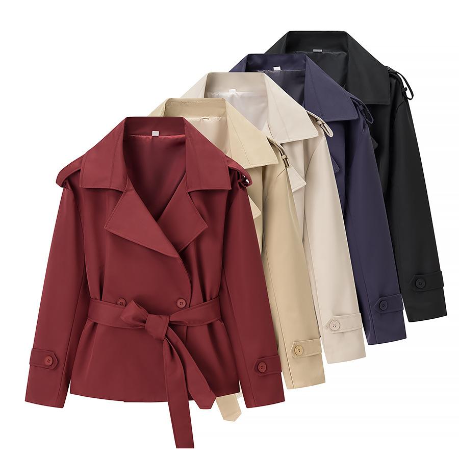 Bestseller Women's Solid Color Waist Belt Short Jacket Windbreaker Coat