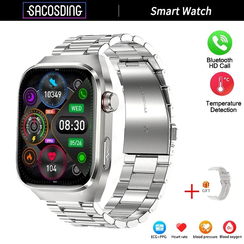 SACOSDING Smartwatch ECG+PPG Połączenie Bluetooth 2,04” HD Tętno Tlen we Krwi Ciśnienie Krwi Temperatura Ciała Sport Fitness Smartwatch
