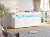 Credenza per soggiorno 140*40.5*66.5cm con 3 ante, finitura lucida, striscia luminosa a LED, acrilico trasparente, 7 scomparti, bianco