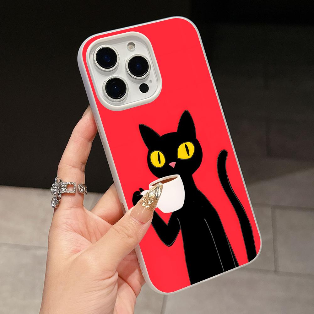 Cute Coffee Cat Jelly Double layer White Mobile Phone Case for iPhone 17 16 15 14 13 12 11 Air Pro Max Plus Protective