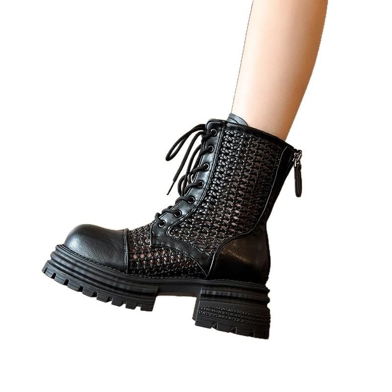 Hollow Martin boots women's 2025 new summer thin breathable inner heightening thick-soled hiking shoes mesh short boots