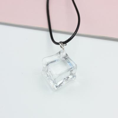 Transparent Large Ice Cube Pendant Necklace for Women 45+5cm PU Leather Wax Line Clavicle Collar Jewelry Gift