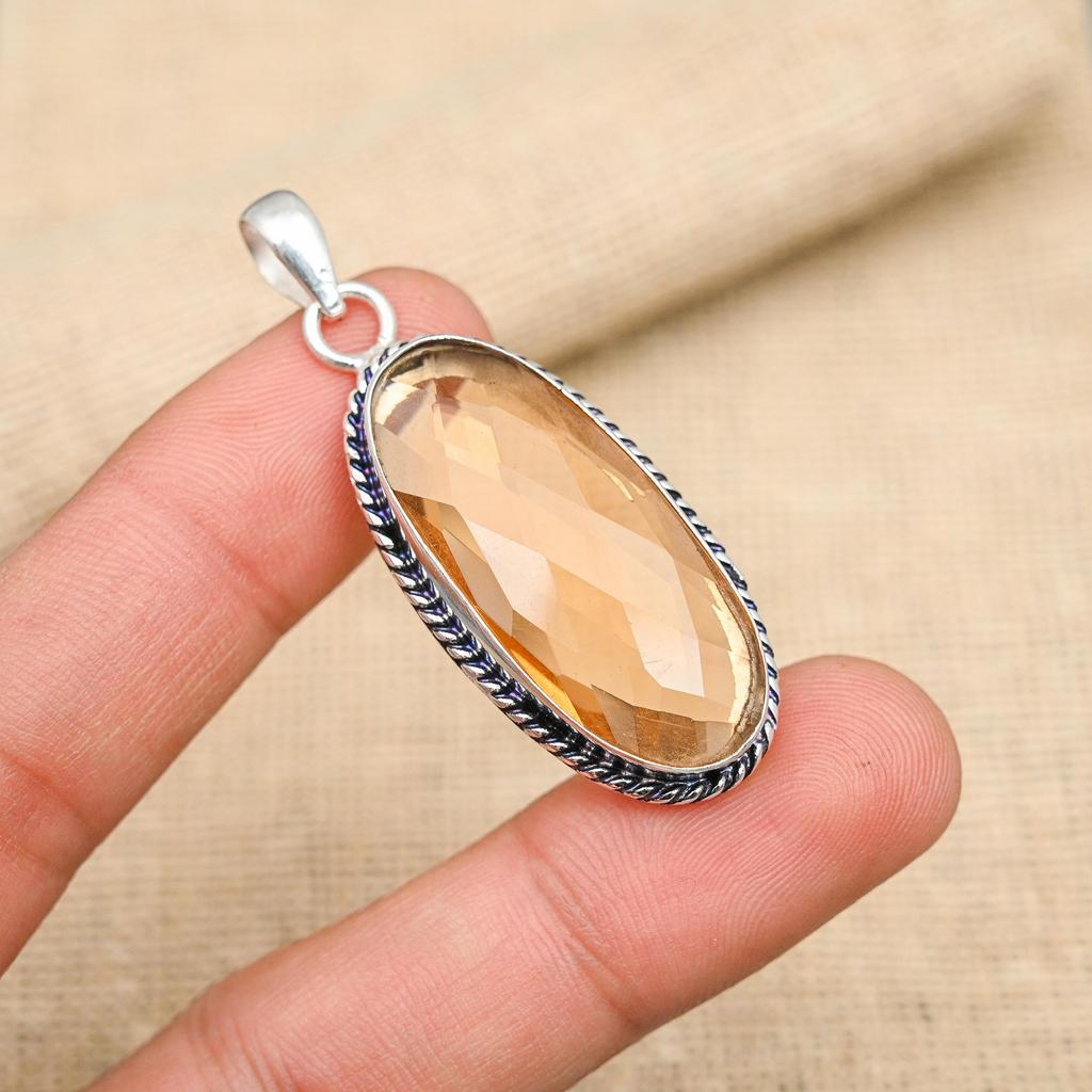 Amazing Morganite Gemstone Handmade 925 Sterling Silver Pendant Jewelry