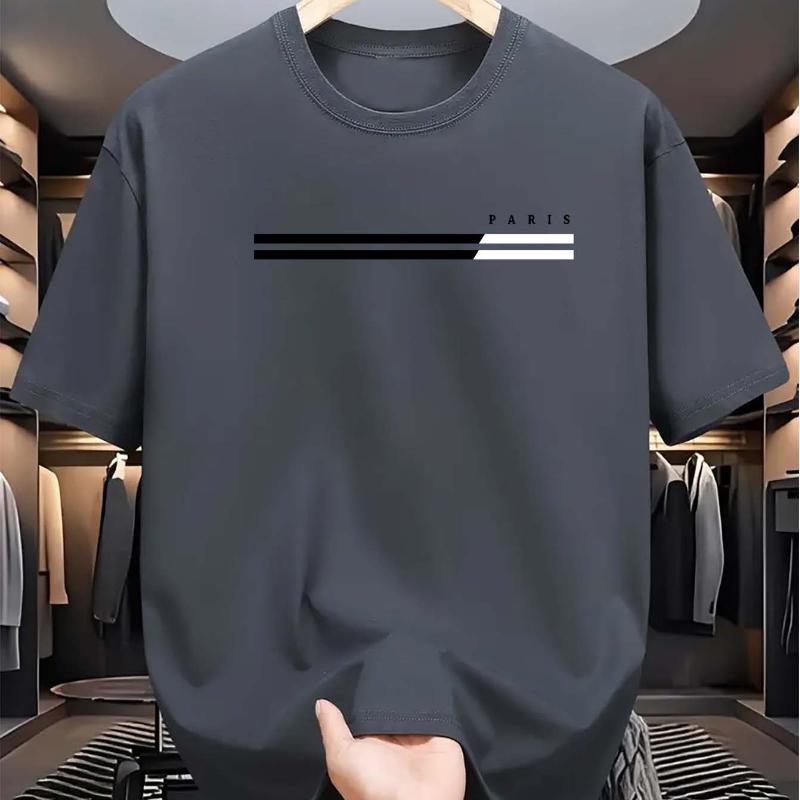 Pánské letní tričko s krátkým rukávem, volná velikost, 100% bavlna, s potiskem písmen PAŘÍŽ, slim střih, ležérní sportovní, kulatý výstřih