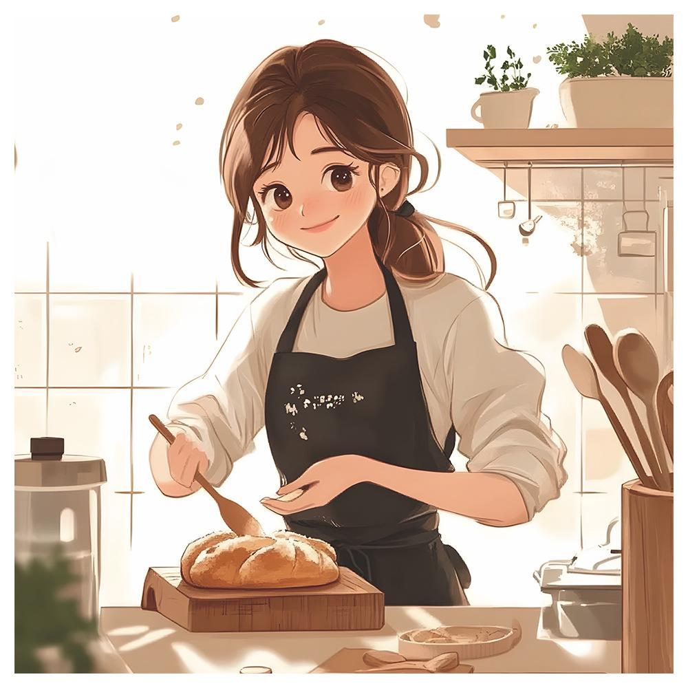 Baking Bread Girl Poster Kitchen Cabinets Stovetop Background Landscaping Decorative Wall Stickers