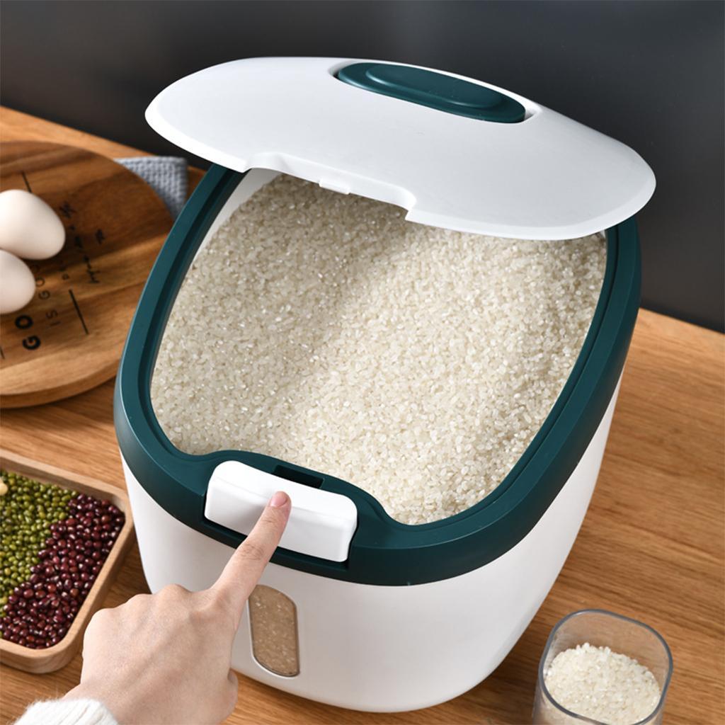 Kitchen Rice Storage Bucket Sealed Dispenser Organizer with Measuring