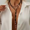 Boho Irregular CCB Imitation Pearl Beaded Long Necklace Women Hip Hop Creative Sexy Y-Shaped Clavicle Chain Elegent Zircon Gift