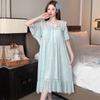 Linglei Summer Printed Lace Bow Mesh Court Princess Style Long Nightdress Pajamas Loungewear Women