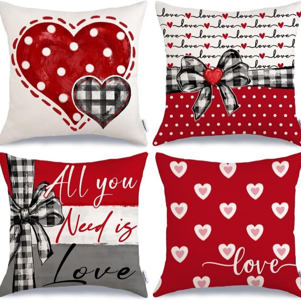 

Valentine s Day Pink Pillow Cover Four-piece Set LOVE Simple Four-piece Set Sofa Love Pillow Back Cover 45 * 45 pillow cover four-piece set