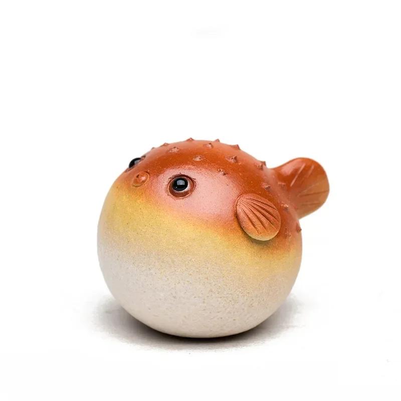 

Yixing Purple Clay Tea Pet Handmade Pufferfish Statue Ornaments Animal Tea Figurine Sculpture Crafts Chinese Tea Set Decors Art