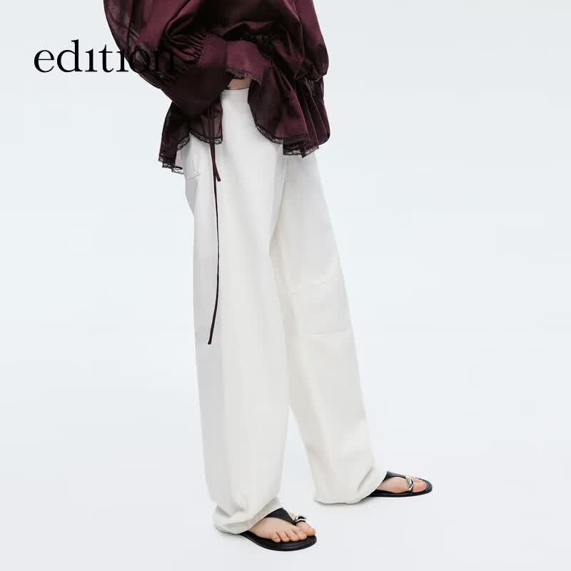 Edition Gao Yuanyuan White Cotton Linen Denim Jeans
