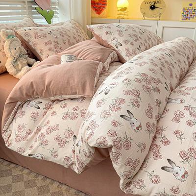 Class A Maternal And Infant Grade Bubble Cotton Bed Four-Piece Set Washed Cotton Bed Sheet Quilt Cover Bed Hat Student Dormitory 3Pcs Set