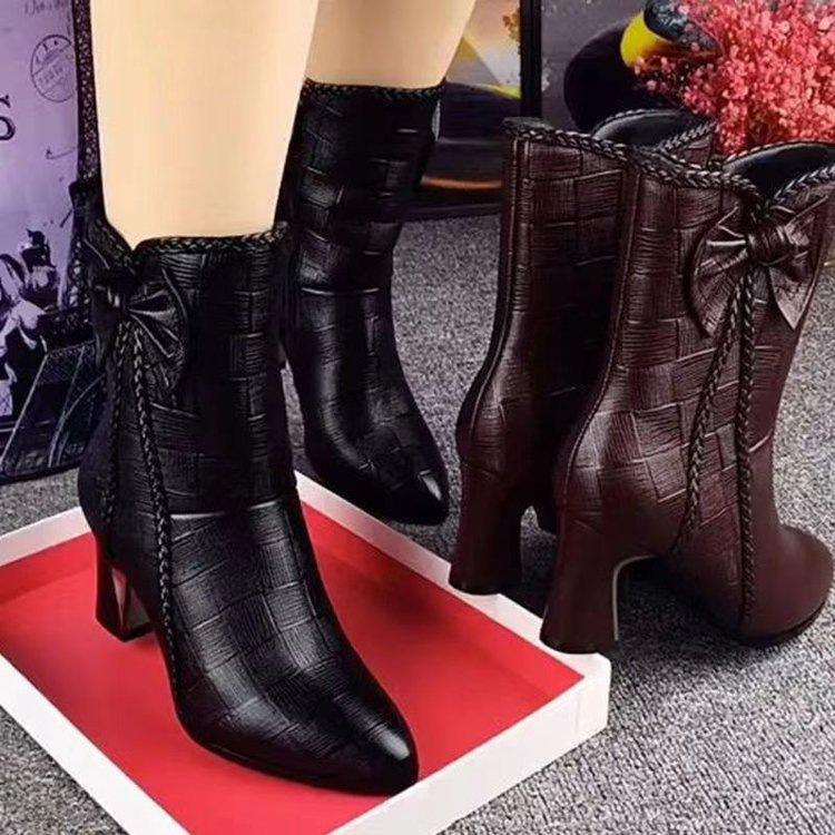2025 New Fashion Martin Boots Women's Shoes Trendy Autumn and Winter Piled Thick Heel Versatile High Heel Medium Boots Cotton Shoes