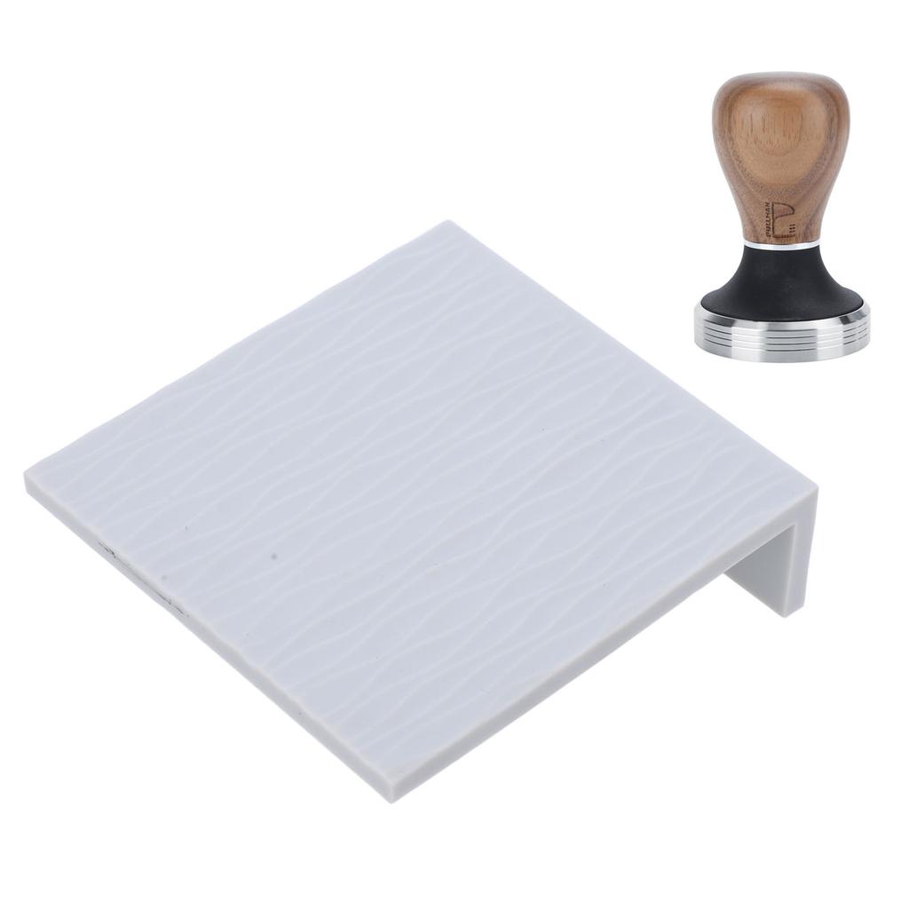 Silicone Coffee Tamper Mat Stainless Steel Coffee Tamper with 58mm Wood Tamper for Home Kitchen Gray
